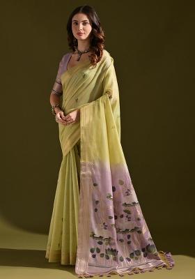 Pista Embroidered Cotton Saree Set