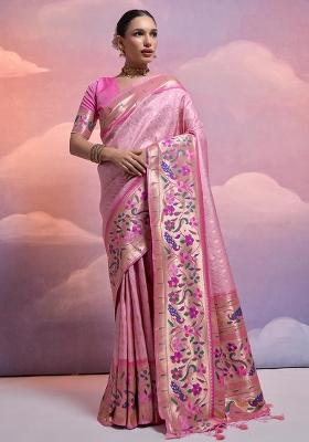 Baby Pink Embroidered Silk Saree Set
