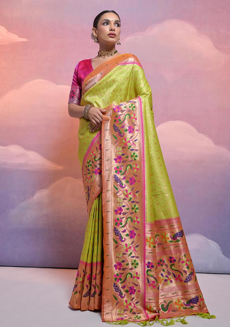 Mehendi Embroidered Silk Saree Set