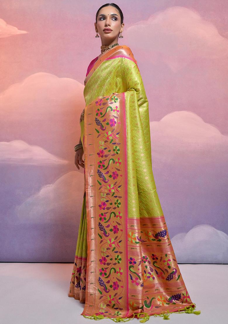 Mehendi Embroidered Silk Saree Set