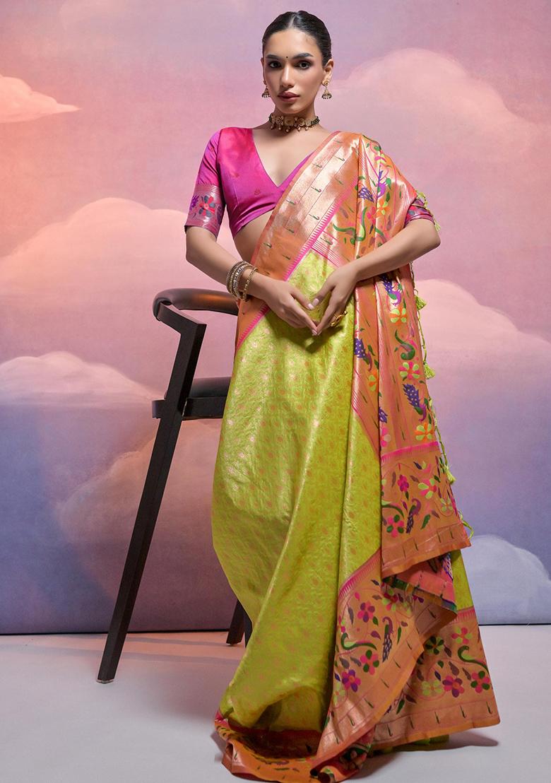 Mehendi Embroidered Silk Saree Set