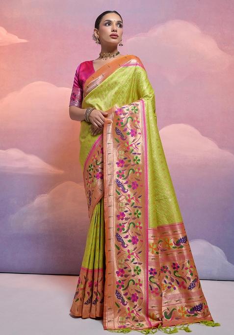 Mehendi Embroidered Silk Saree Set