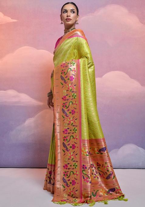 Mehendi Embroidered Silk Saree Set