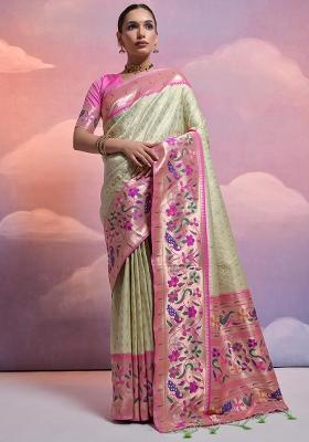Pista Embroidered Silk Saree Set