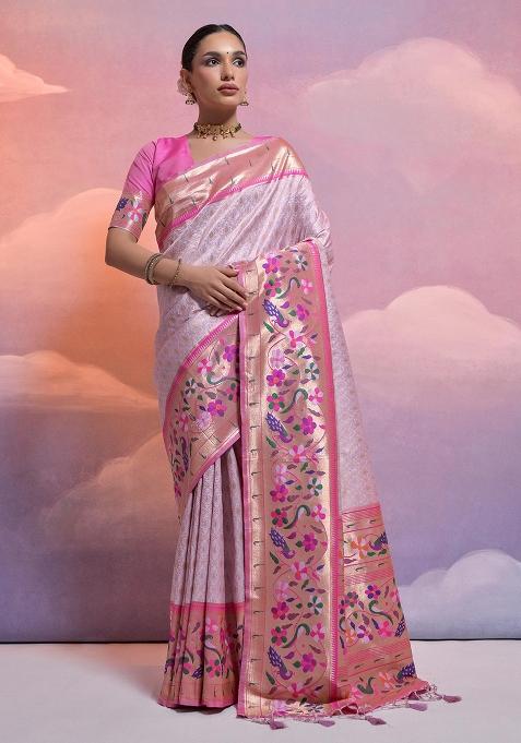 Purple Embroidered Silk Saree Set
