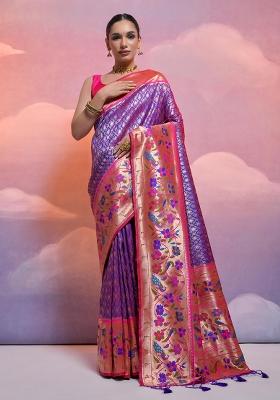 Royal Blue Embroidered Silk Saree Set