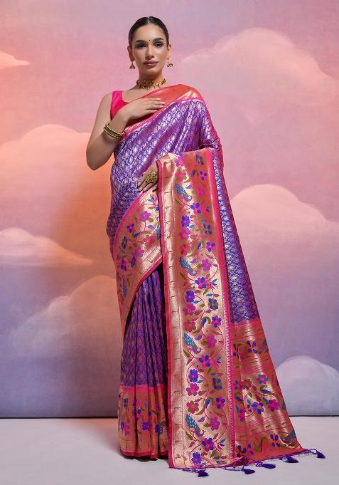 Royal Blue Embroidered Silk Saree Set