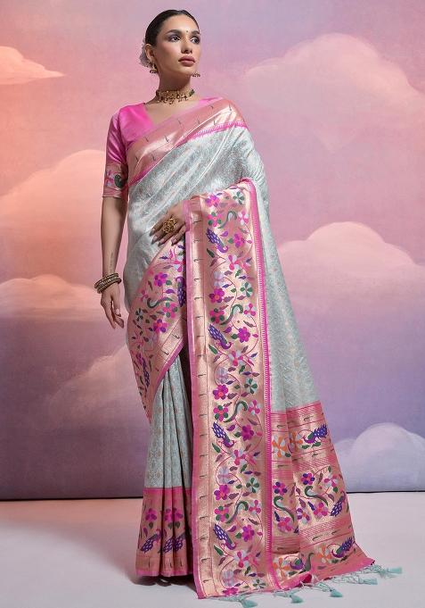 Sea Green Embroidered Silk Saree Set