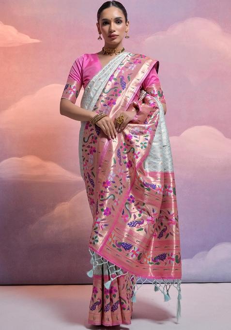 Sea Green Embroidered Silk Saree Set