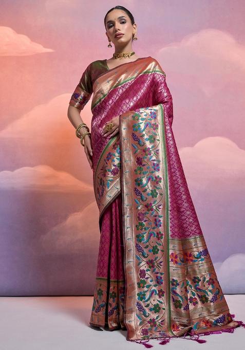Wine Embroidered Silk Saree Set