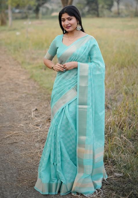 Sky Embroidered Silk Saree Set