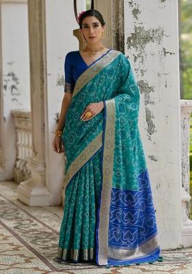 Firozi Embroidered Silk Saree Set