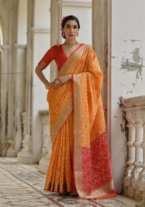Mustard Embroidered Silk Saree Set