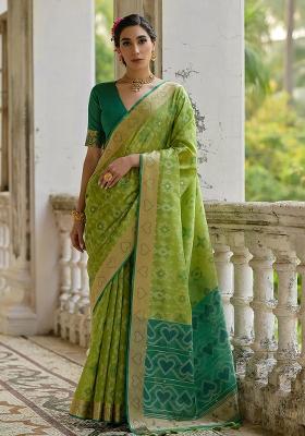 Pista Embroidered Silk Saree Set