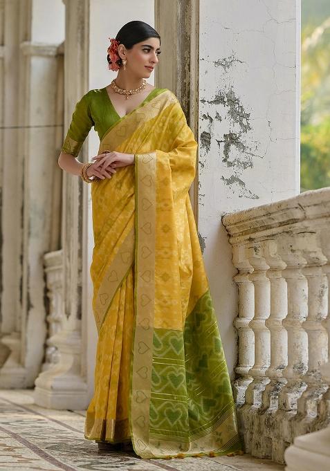 Yellow Embroidered Silk Saree Set