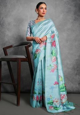 Green Embroidered Silk Saree Set