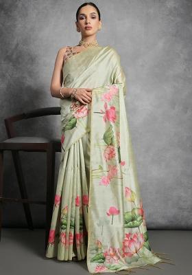 Pista Embroidered Silk Saree Set