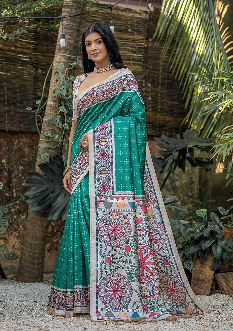Rama Embroidered Silk Blend Saree Set - Indya