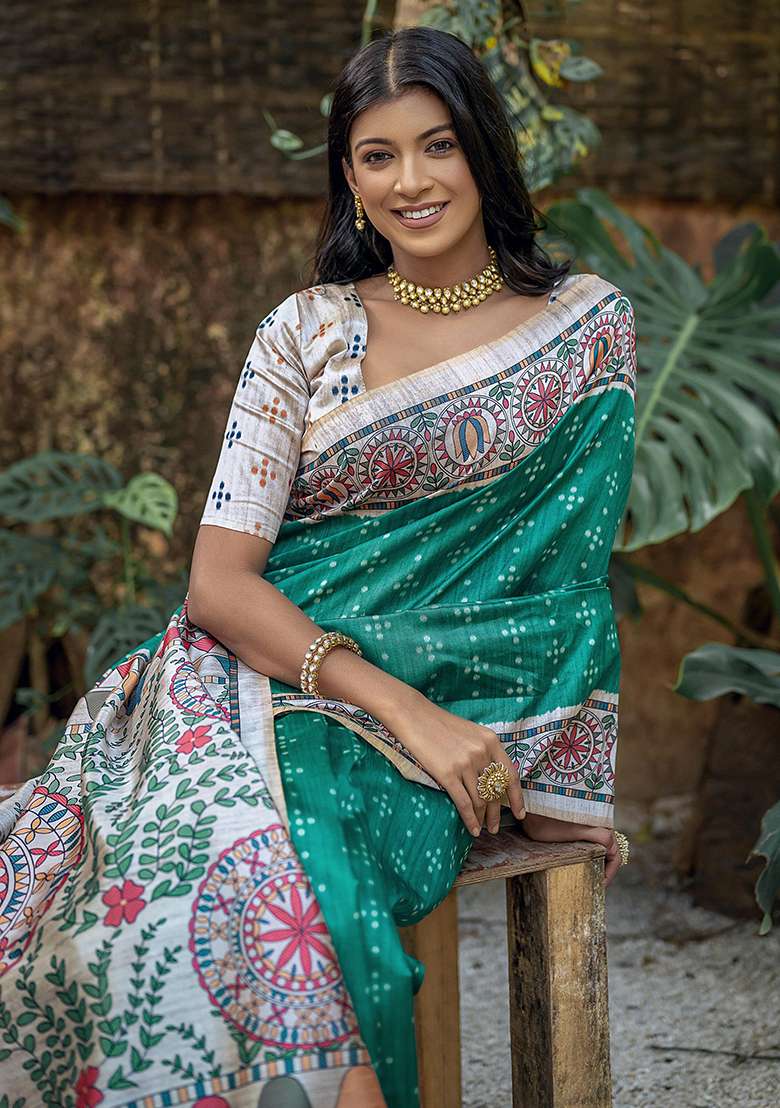 Rama Embroidered Silk Blend Saree Set - Indya