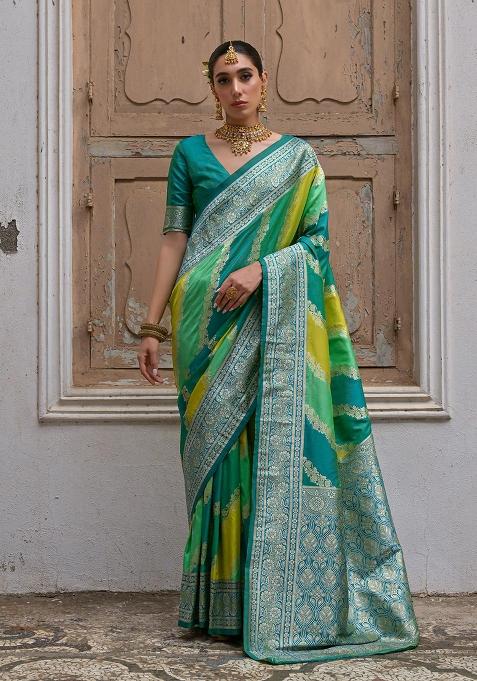 Green Embroidered Silk Saree Set