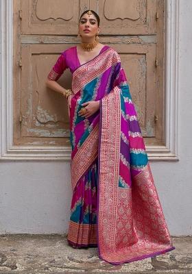 Pink Embroidered Silk Saree Set