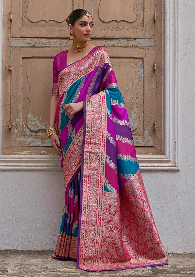 Pink Embroidered Silk Saree Set