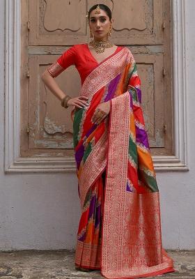 Red Embroidered Silk Saree Set