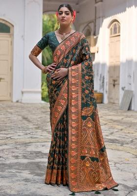 Btgreen Embroidered Silk Saree Set