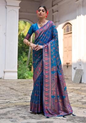 Firozi Embroidered Silk Saree Set