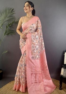 Rose Pink Solid Silk Saree Set
