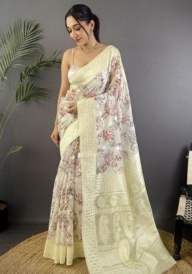 Grey Solid Silk Saree Set