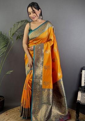Grey Solid Silk Saree Set