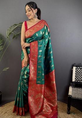 Rama Green Solid Silk Saree Set