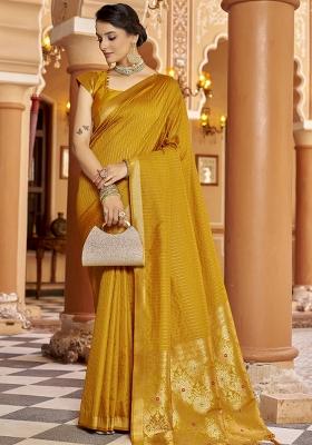 Mustard Solid Silk Saree Set