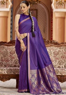 Purple Solid Silk Saree Set