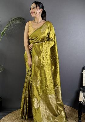 Mustard Solid Silk Saree Set