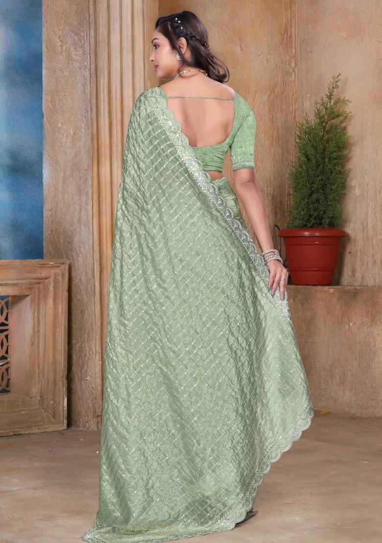 Pista Embroidered Gold Crush Silk Saree Set