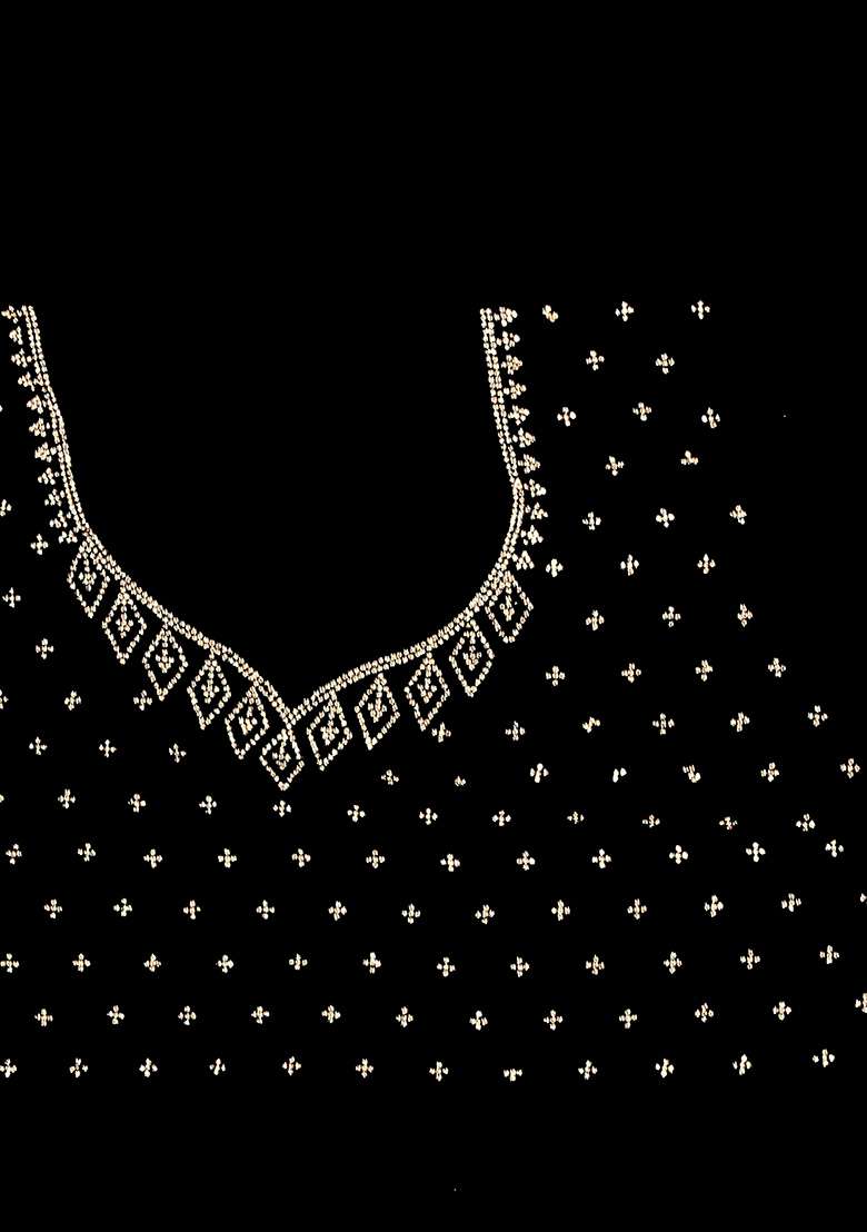 Black Embroidered Fendi Satin Silk Blend Two Ton Saree Set for Diwali and Festive Wear - Indya