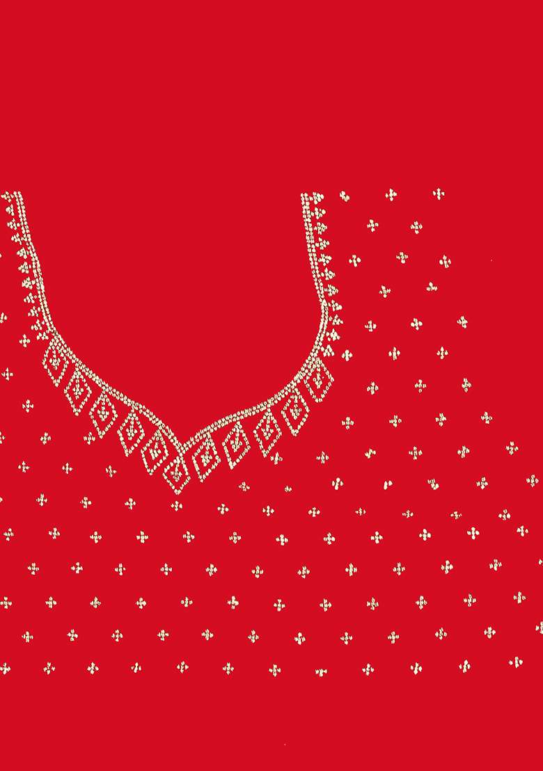 Red Fendi Blend Two Ton Satin Silk Saree Set with Embroidered for Diwali | Wedding & Festive Wear - Indya