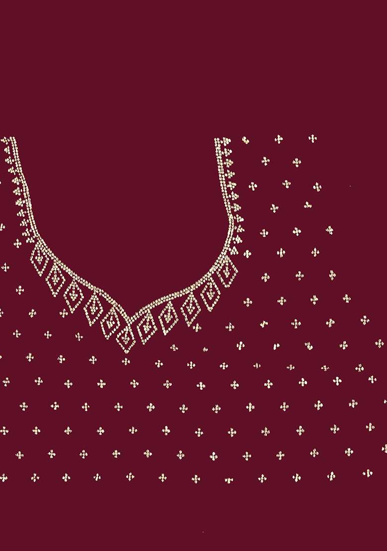 Wine Embroidered Fendi Satin Silk Blend Two Ton Saree Set for Diwali and Festive Wear - Indya
