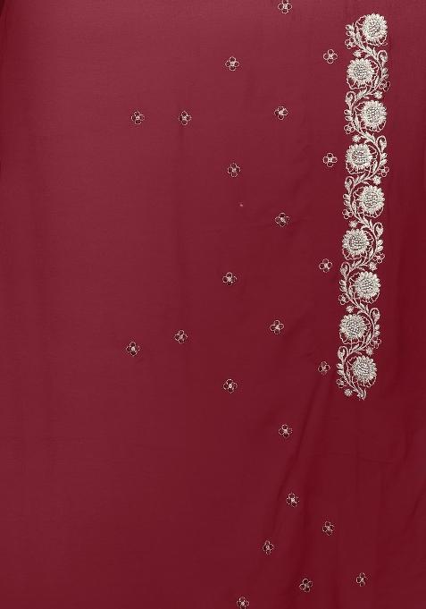 Maroon Embroidered Gorgette Saree Set