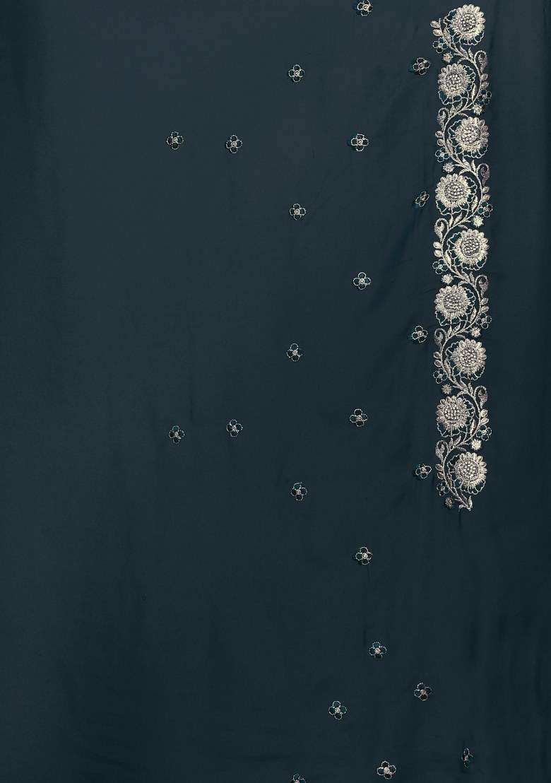 Morpeach Embroidered Gorgette Saree Set - Indya