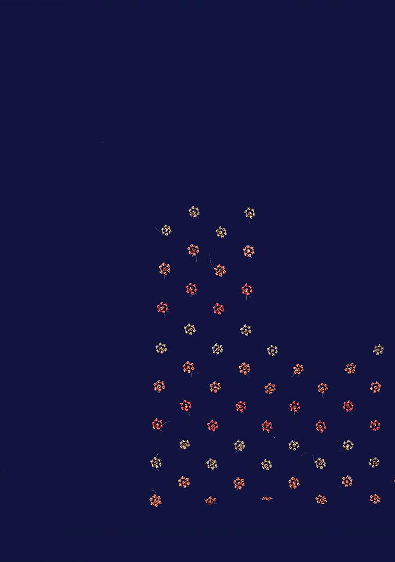 Navy Embroidered Net Saree Set