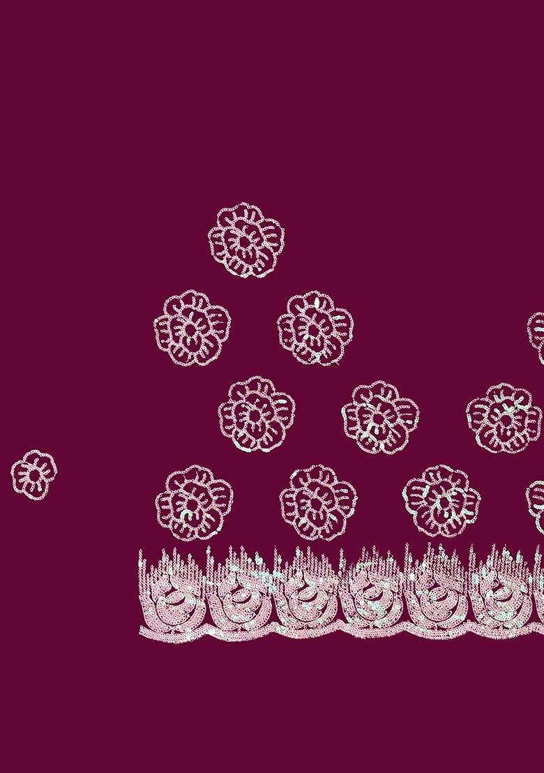 Wine Embroidered Gorgette Saree Set for Diwali and Festive Wear - Indya