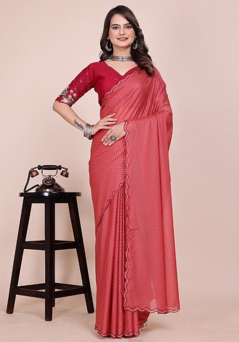 Dusty Gajri Embroidered Georgette Saree Set