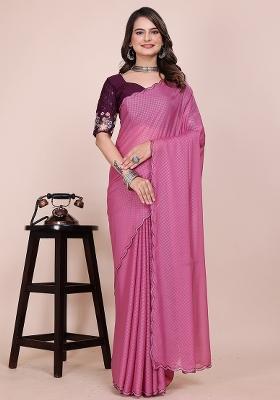 Dusty Pink Embroidered Georgette Saree Set