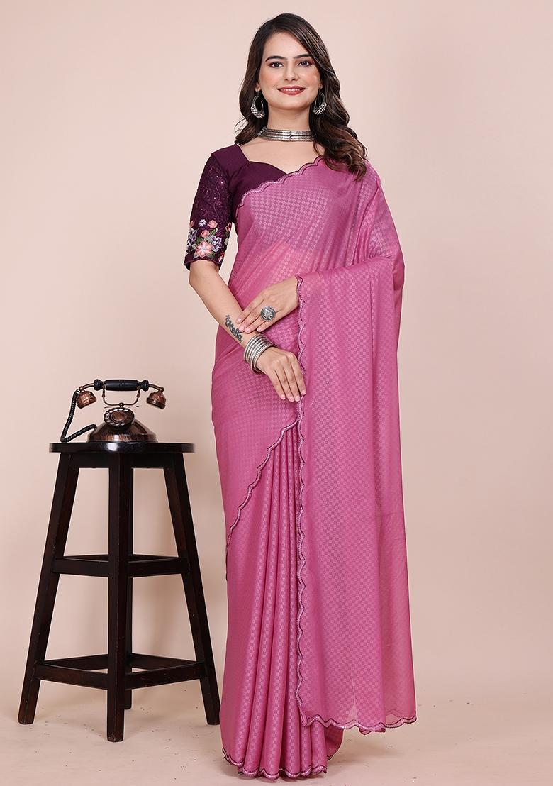 Dusty Pink Embroidered Georgette Saree Set
