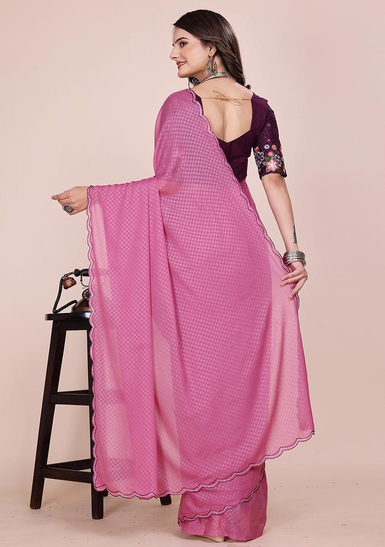 Dusty Pink Embroidered Georgette Saree Set