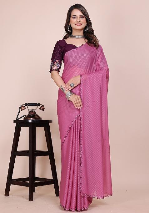 Dusty Pink Embroidered Georgette Saree Set