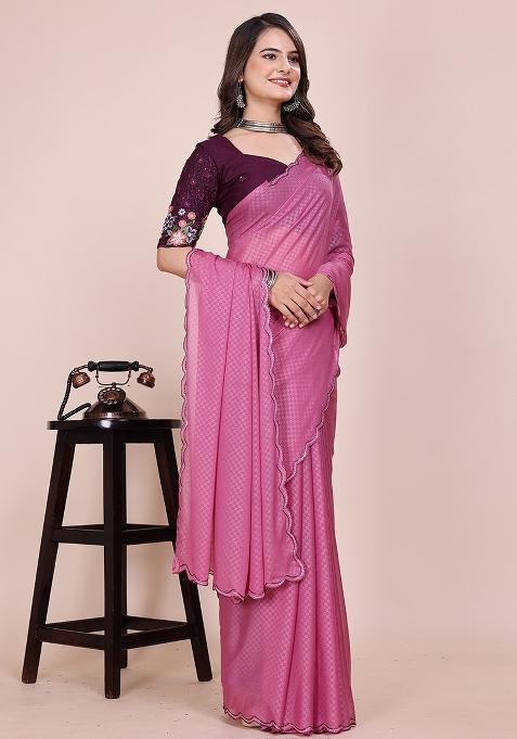 Dusty Pink Embroidered Georgette Saree Set